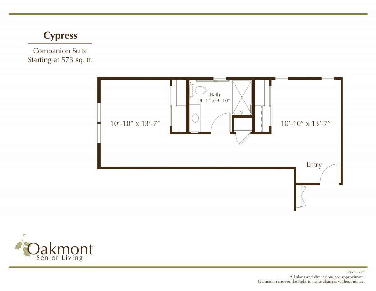 A detailed floor plan of an apartment unit, labeled as 'The Cypress', featuring a one-bedroom configuration with approximate dimensions and layout information.