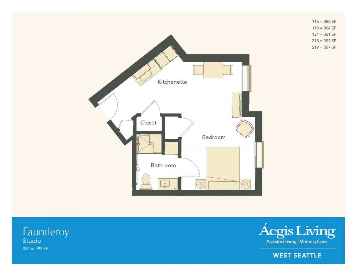 A floor plan of a small apartment with designated living, bathroom, and bedroom areas.