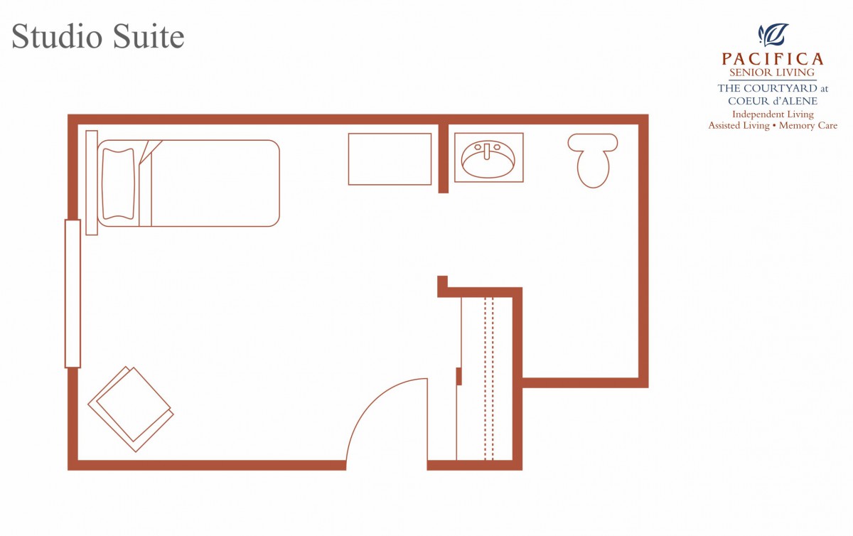 A simple floor plan showing a bedroom with an attached bathroom.