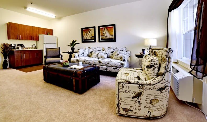 A cozy living room with patterned furniture and elegant decor.