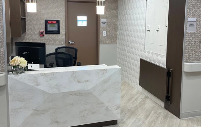 Modern reception area with minimalist decor.