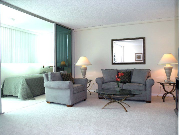 A modern living room with gray furniture and elegant decor.