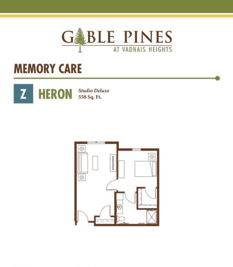 Floor plan for the Heron memory care unit at Gable Pines.