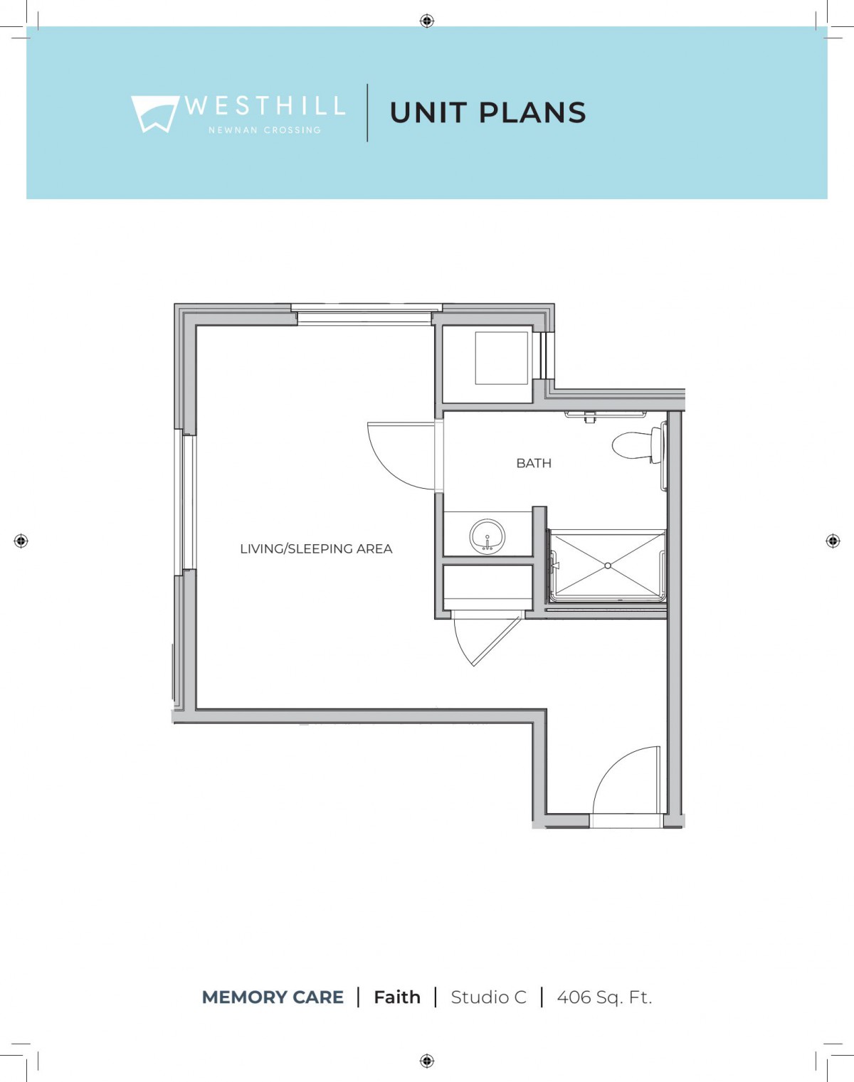 A simple architectural floor plan of an apartment unit.