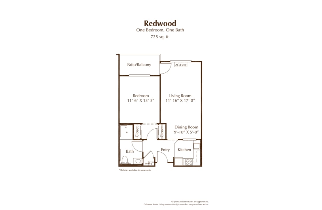 Floor plan of a one-bedroom apartment named Redwood.