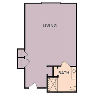 A studio apartment floor plan showing a combined living space and a separate bathroom.