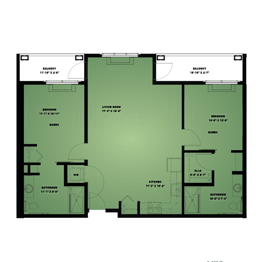 A floor plan showing the layout of different rooms in a building.