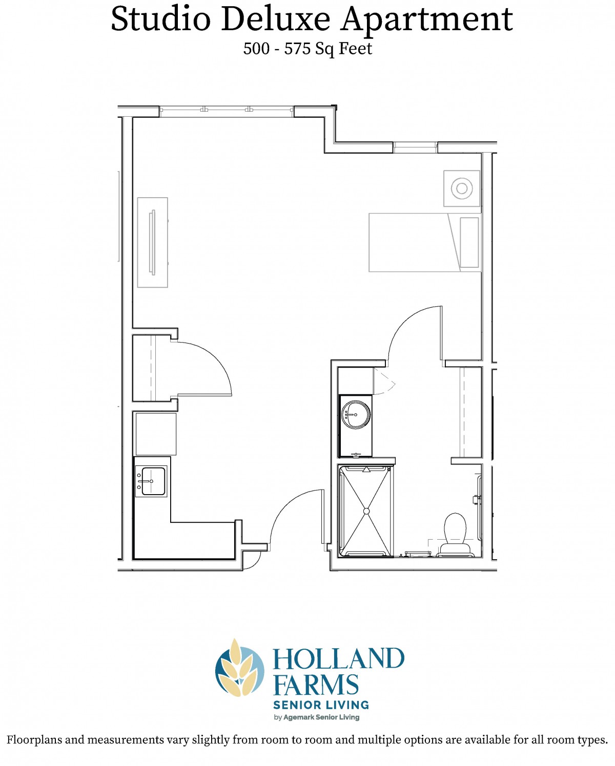 A simple floor plan for an apartment layout by Holland Homes.