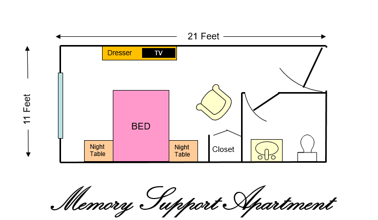 Memory Support Apartment floor plan with furniture layout.