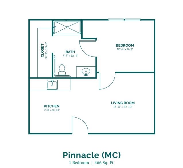 Pinnacle (MC) one-bedroom apartment floor plan.