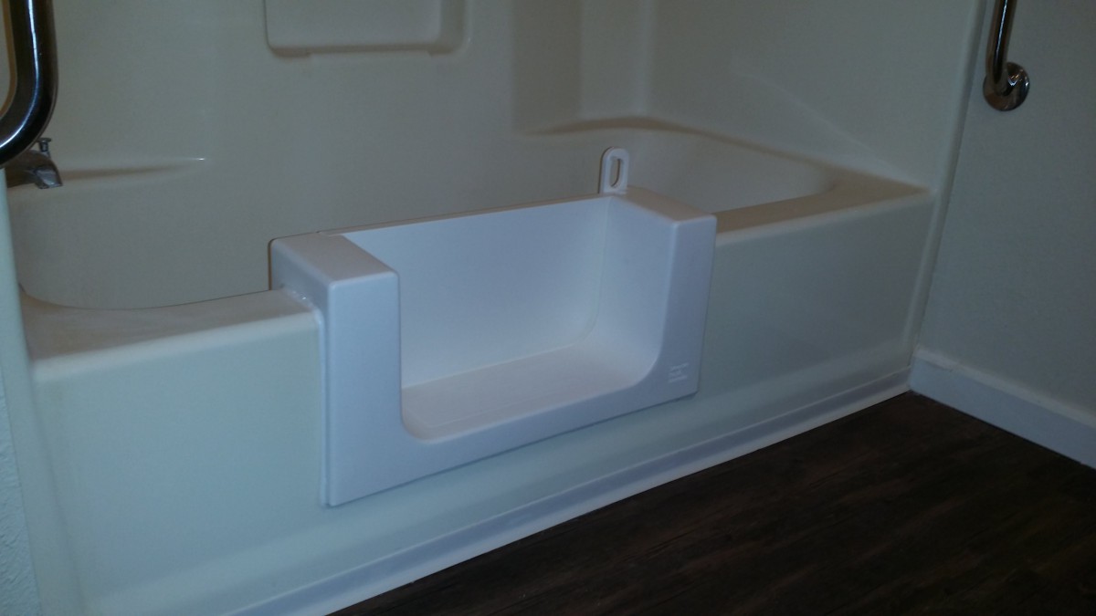 A bathtub with a cutout design for easier accessibility.