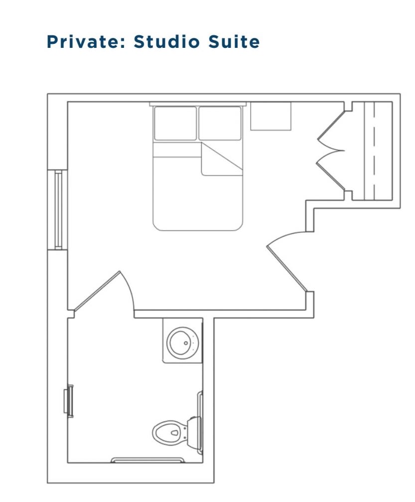Floor plan of a private studio suite.