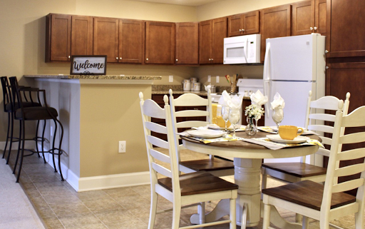 A cozy and inviting kitchen and dining area with a modern aesthetic.