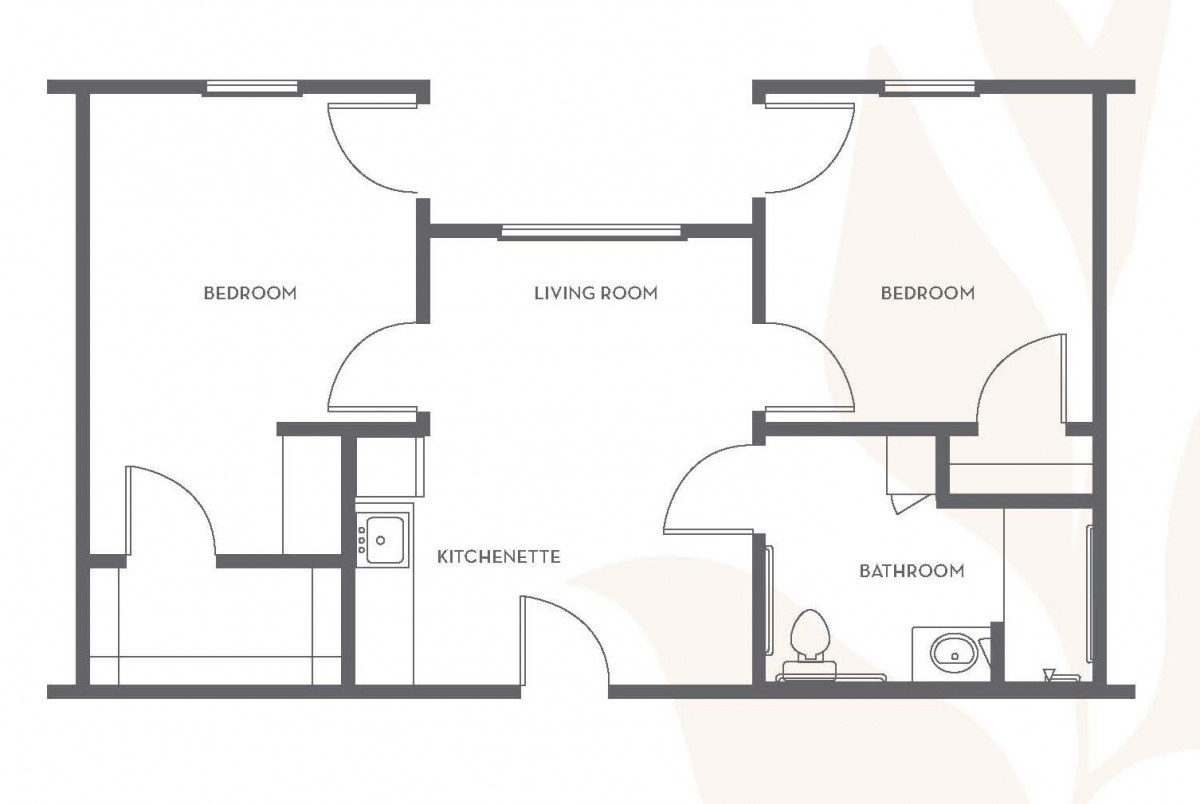 A floor plan illustrating the layout of an apartment, including three bedrooms, a living room, kitchen, and bathroom.