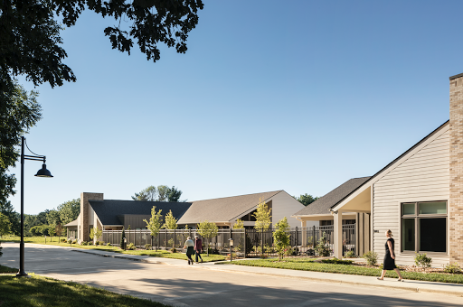 A modern residential community featuring contemporary architecture and landscaped outdoor spaces.