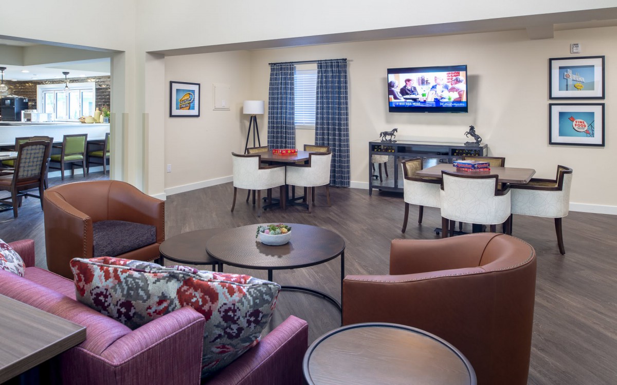 A modern living room with comfortable seating, a television, and stylish decor.