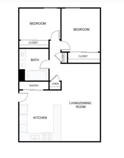 A simple floor plan layout of a two-bedroom apartment.