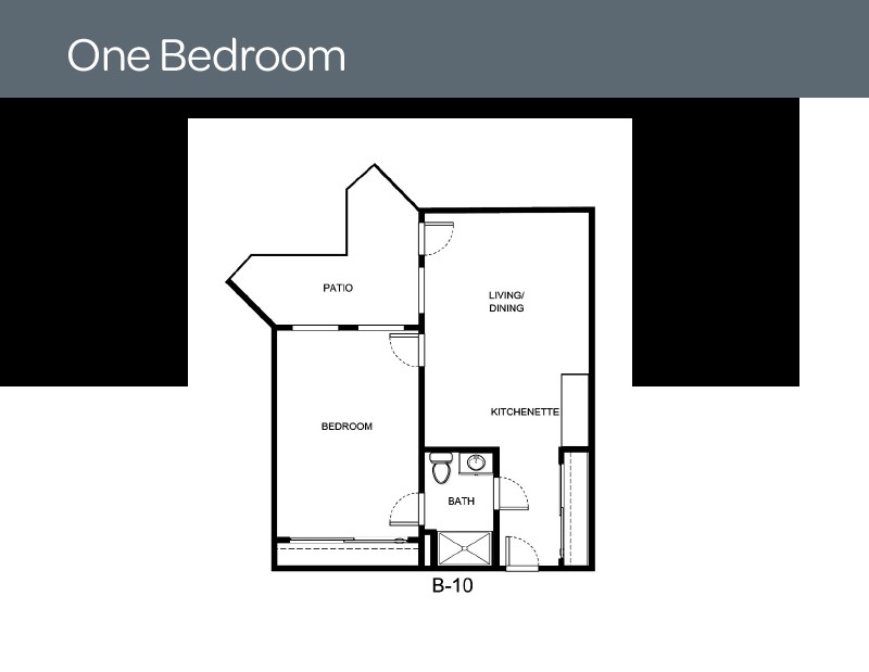 A floor plan of a one-bedroom apartment.