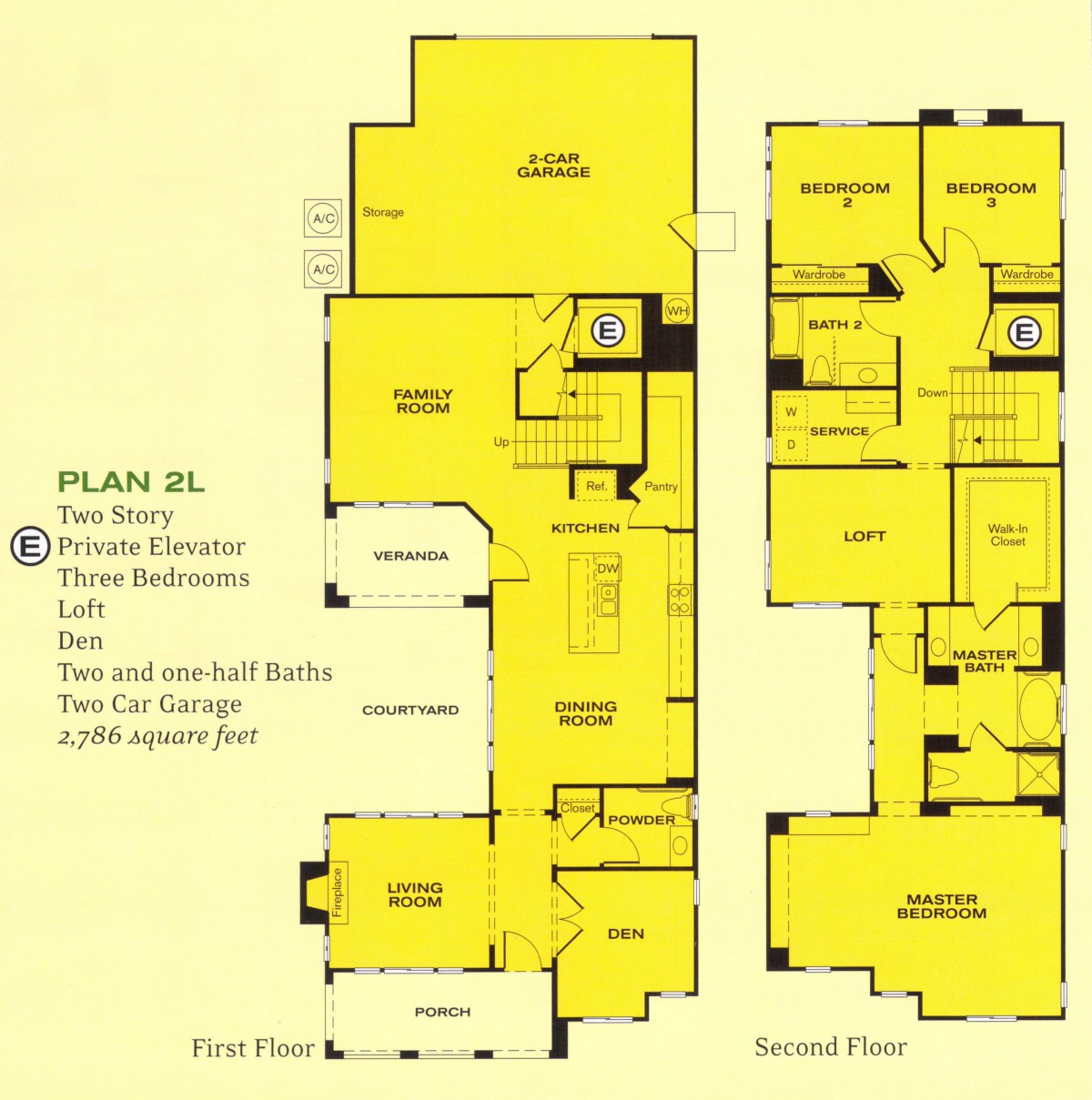 Architectural floor plan showing the layout of a two-story house with designated rooms and spaces.