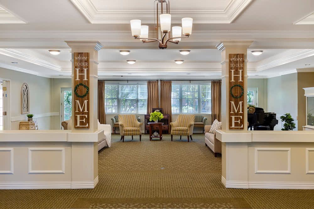 A cozy interior lobby with comfortable seating and welcoming decor.