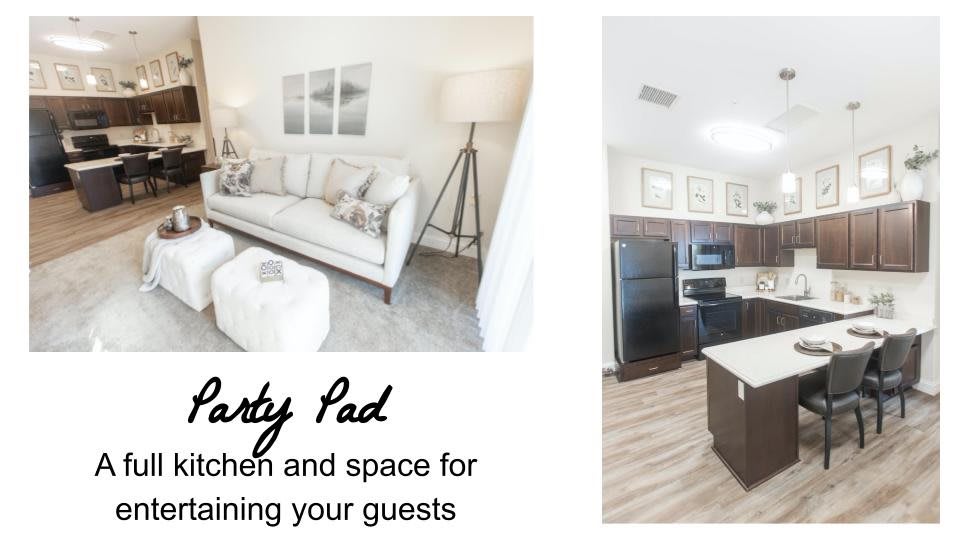 Stylish apartment featuring a cozy living room and a modern kitchen, perfect for entertaining guests.