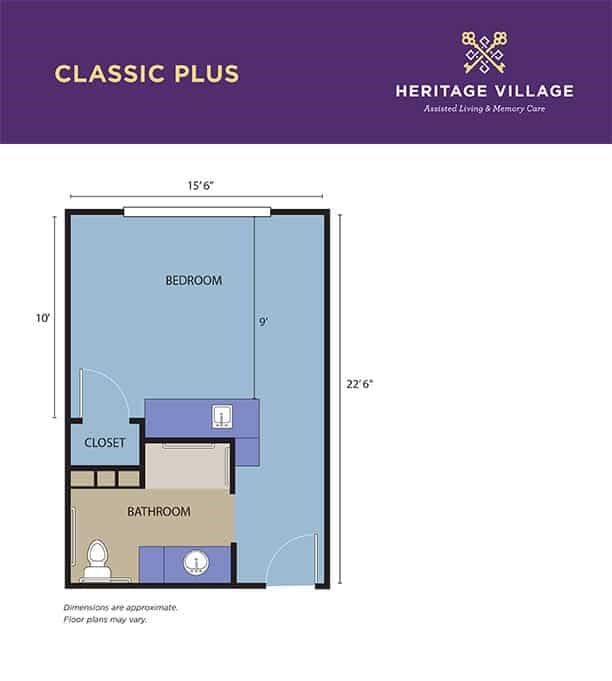 Floor plan of a 'Classic Plus' apartment at Heritage Village.