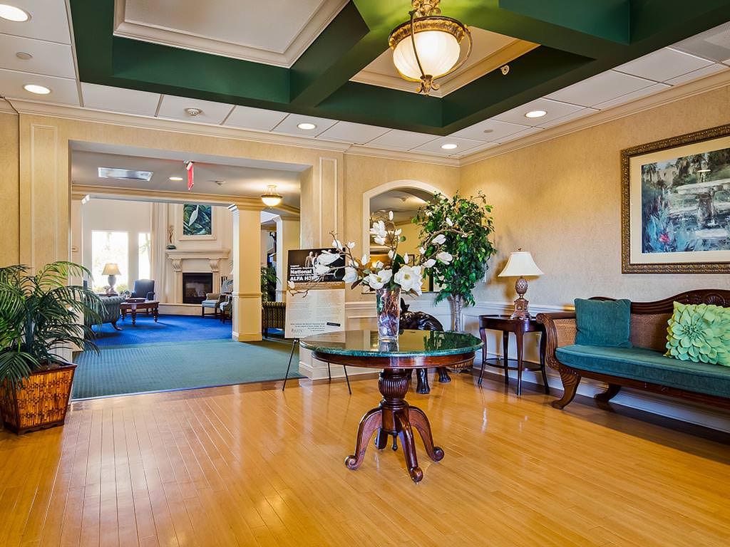 A well-decorated hotel lobby with comfortable seating and elegant decor.