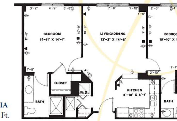 A floor plan layout of an apartment showcasing the arrangement of rooms.