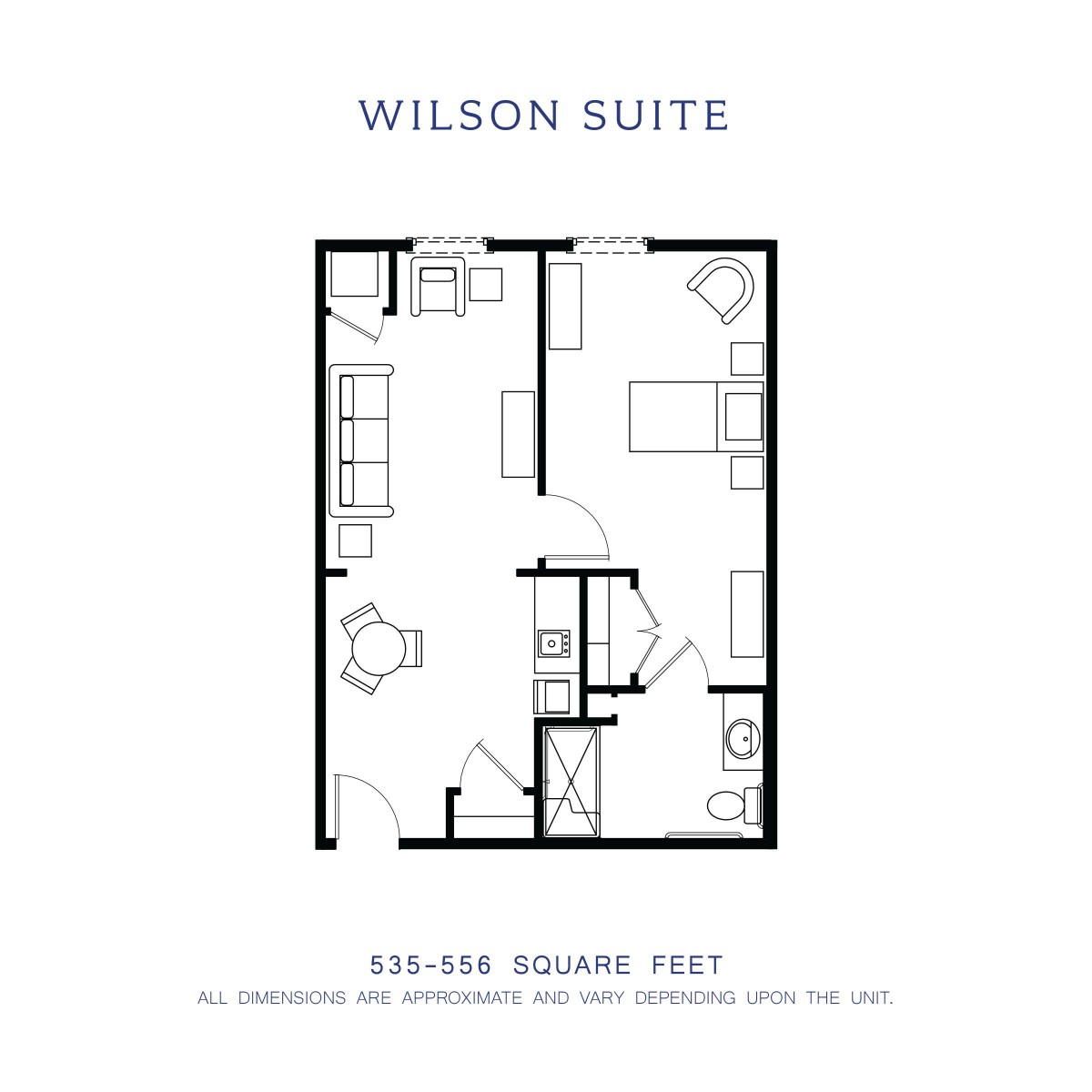 Wilson Suite floor plan, showing a detailed layout and dimensions of the suite.