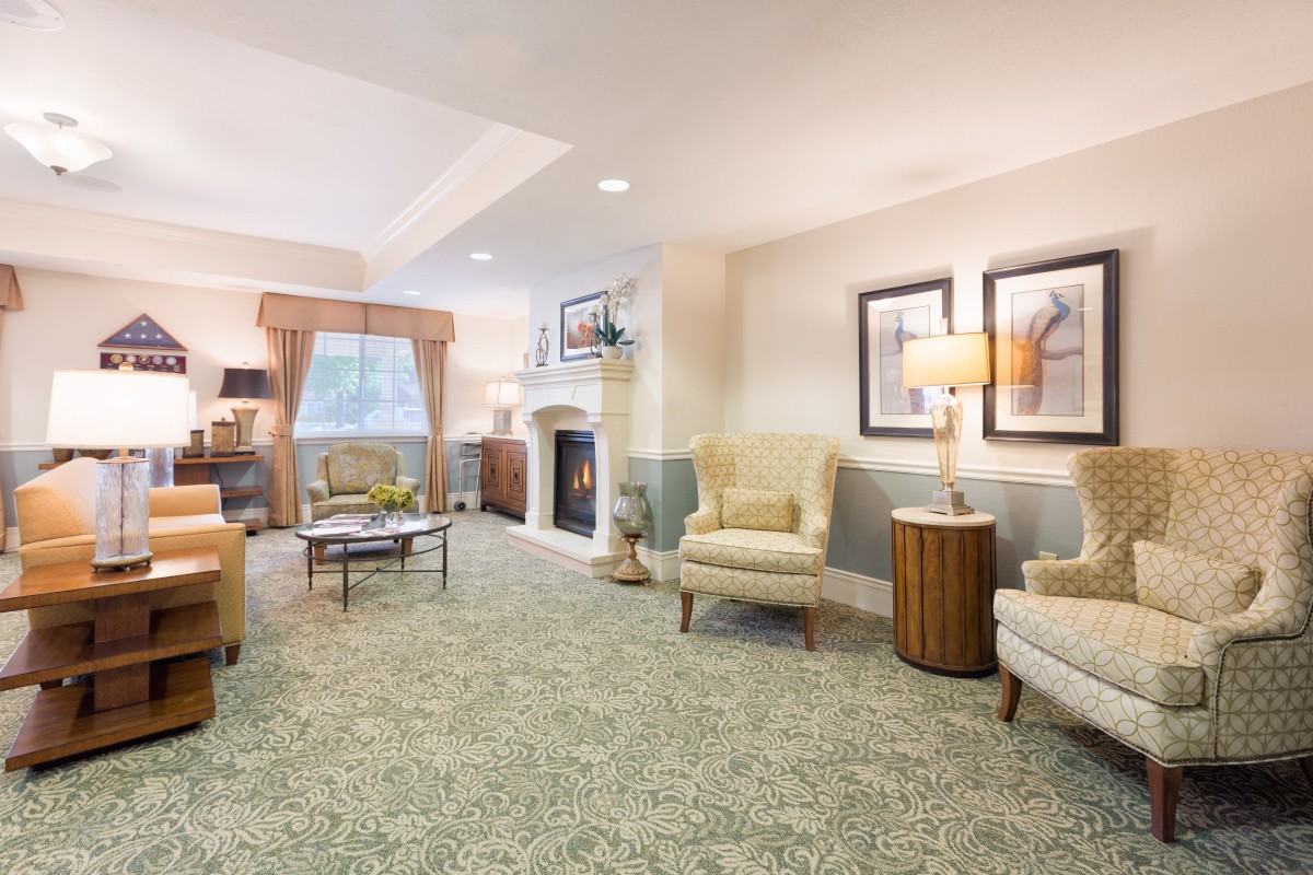 A cozy and elegantly furnished living room featuring comfortable seating, a fireplace, and tasteful decor.