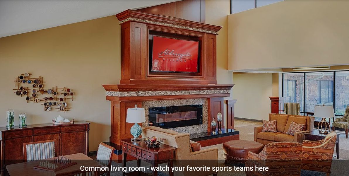 Cozy living room with a fireplace and television.