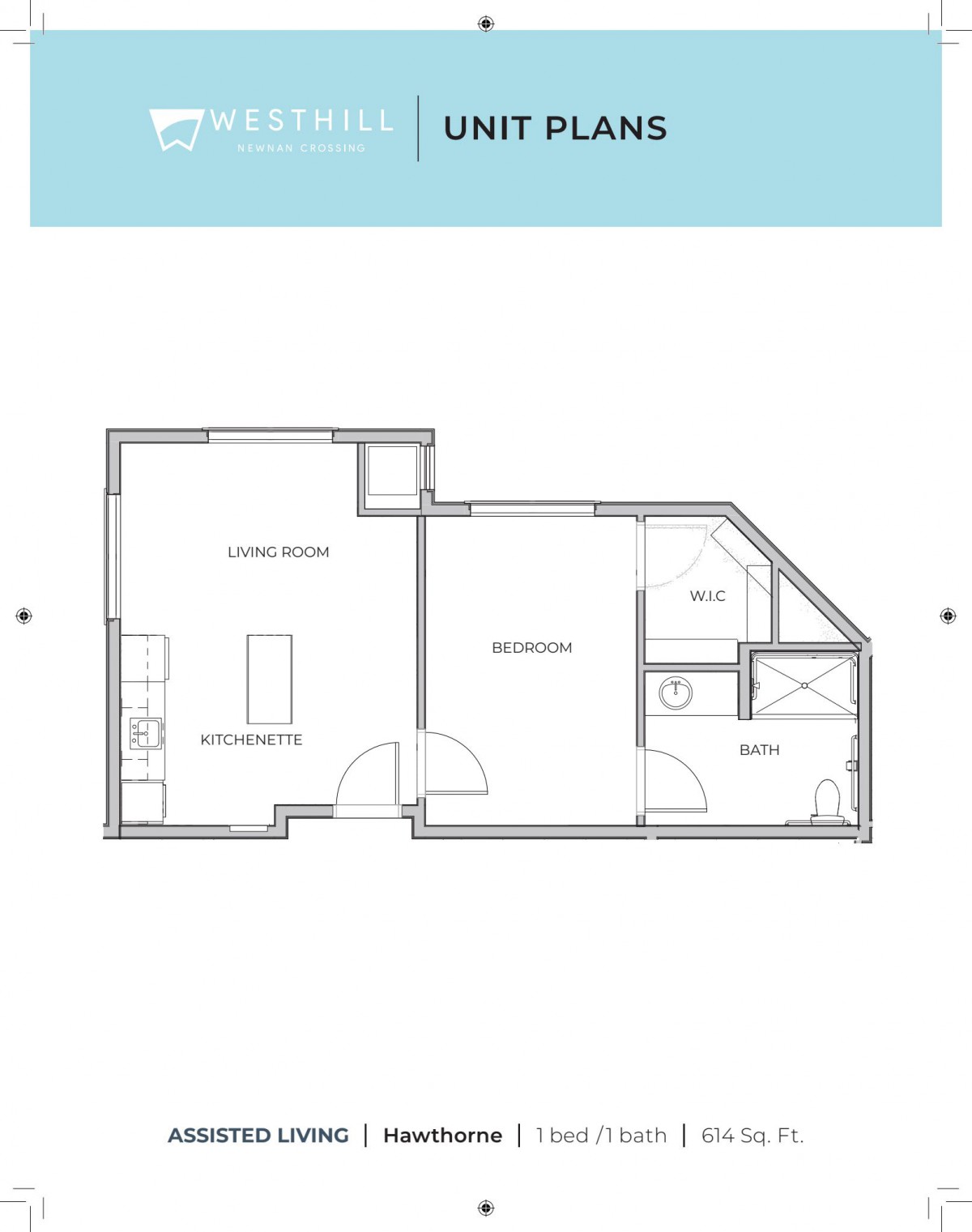 An architectural floor plan of a single-room apartment layout.