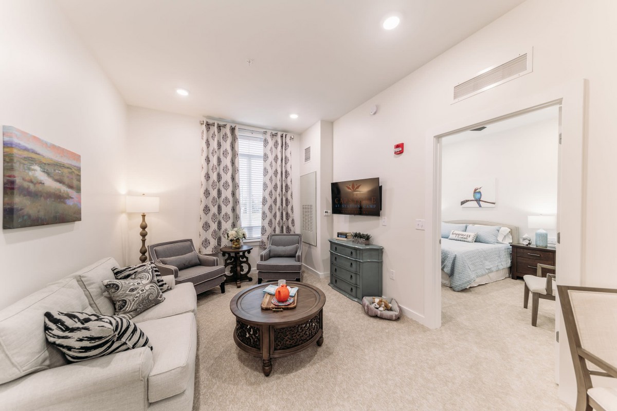 A modern living room with stylish furniture and a cozy atmosphere.