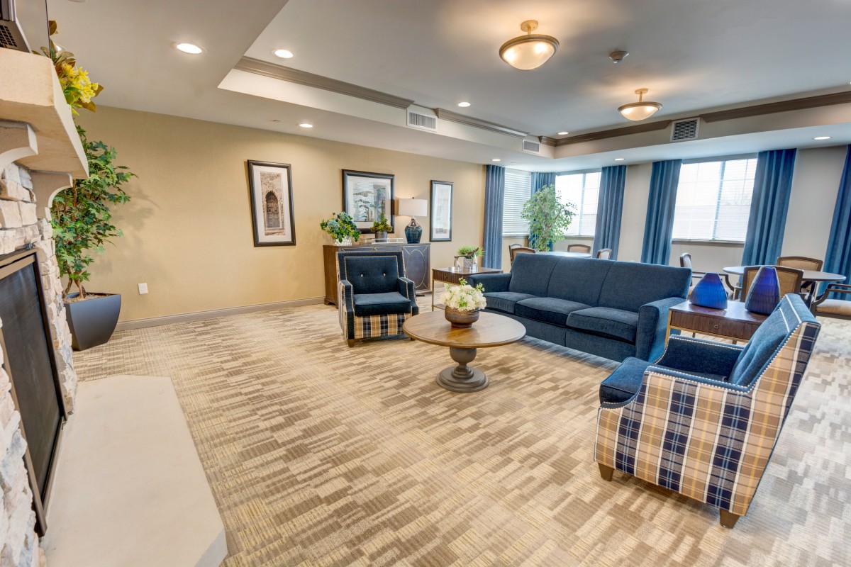 A modern living room with stylish furniture and cozy decor.