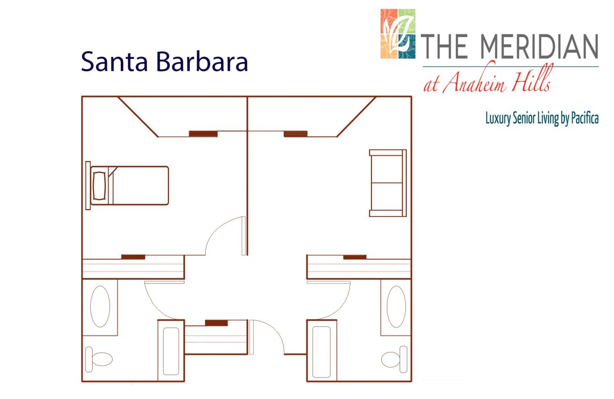 Floor plan of a two-bedroom apartment at The Meadows at Santa Barbara.