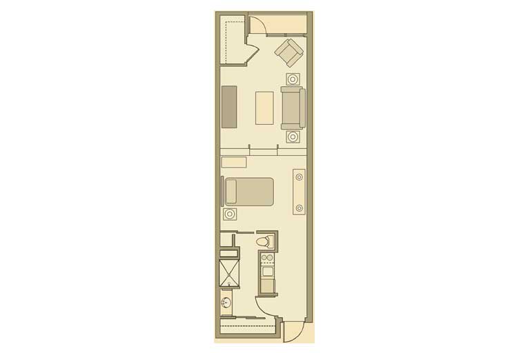 Architectural floor plan of a compact apartment layout.