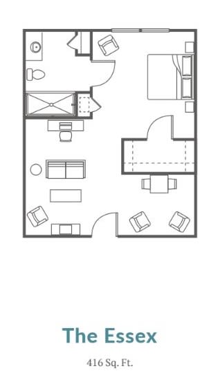 A detailed floor plan showing an apartment's layout, including living room and dining areas.