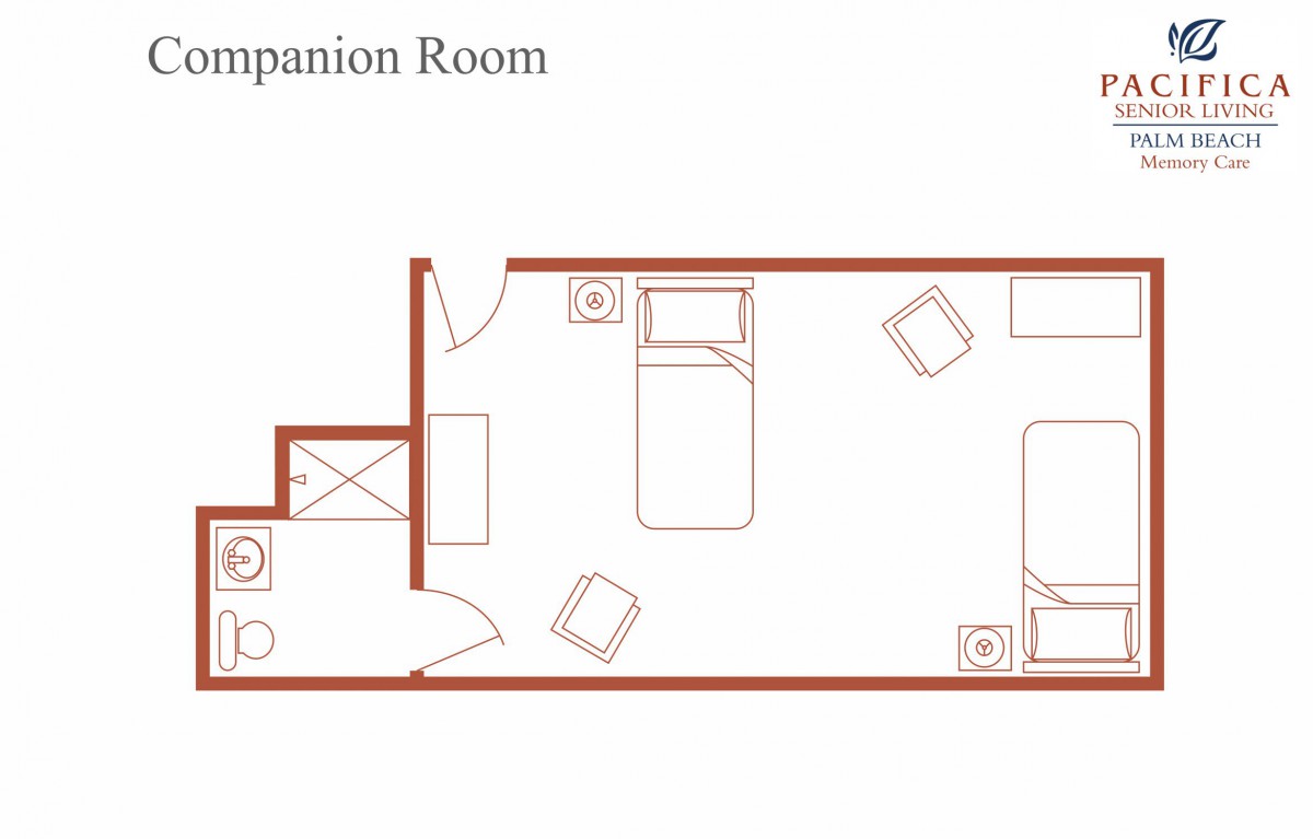 A floor plan of a companion room showing furniture arrangement.