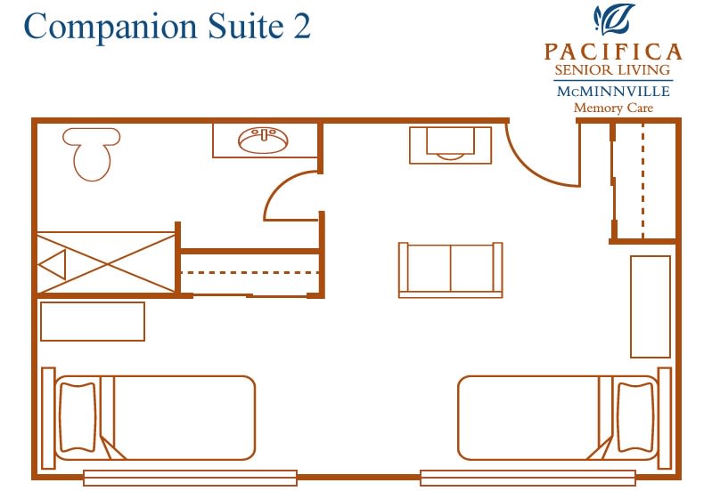 Companion Suite 2 floor plan layout at Pacifica Senior Living.