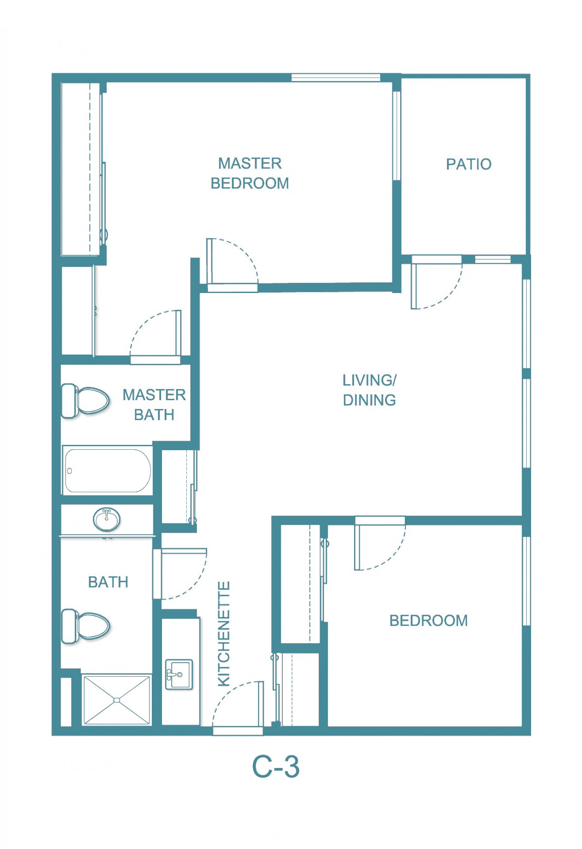 Floor plan of a two-bedroom apartment with labeled rooms.