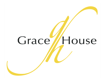 Logo for Grace House featuring elegant typography and a yellow script letter 'g'.