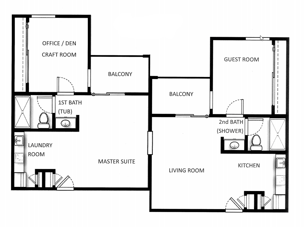 A floor plan depicting a residential layout with various rooms and amenities.