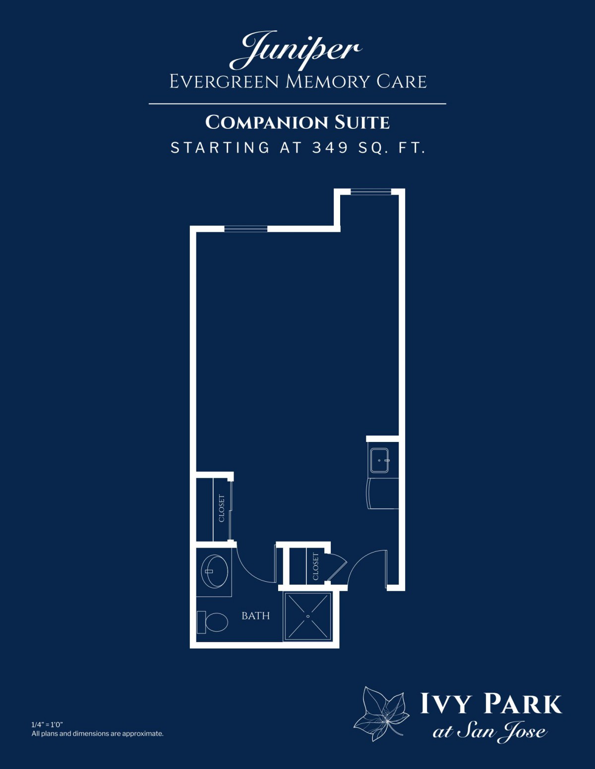 Blueprint of a companion suite starting at 249-352 sq ft.
