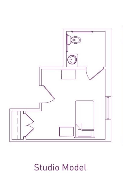 A simple studio apartment floor plan.