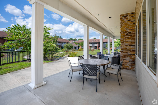A serene outdoor dining area, perfect for enjoying meals surrounded by nature.