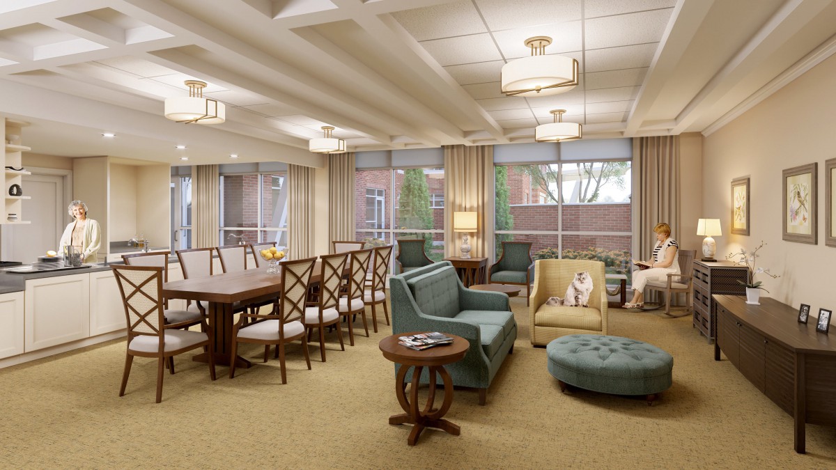 Spacious and elegant living room with a dining area and ample natural light.