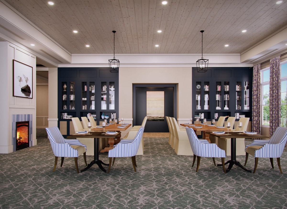 A stylish and elegant dining area with modern furniture and a cozy ambiance.