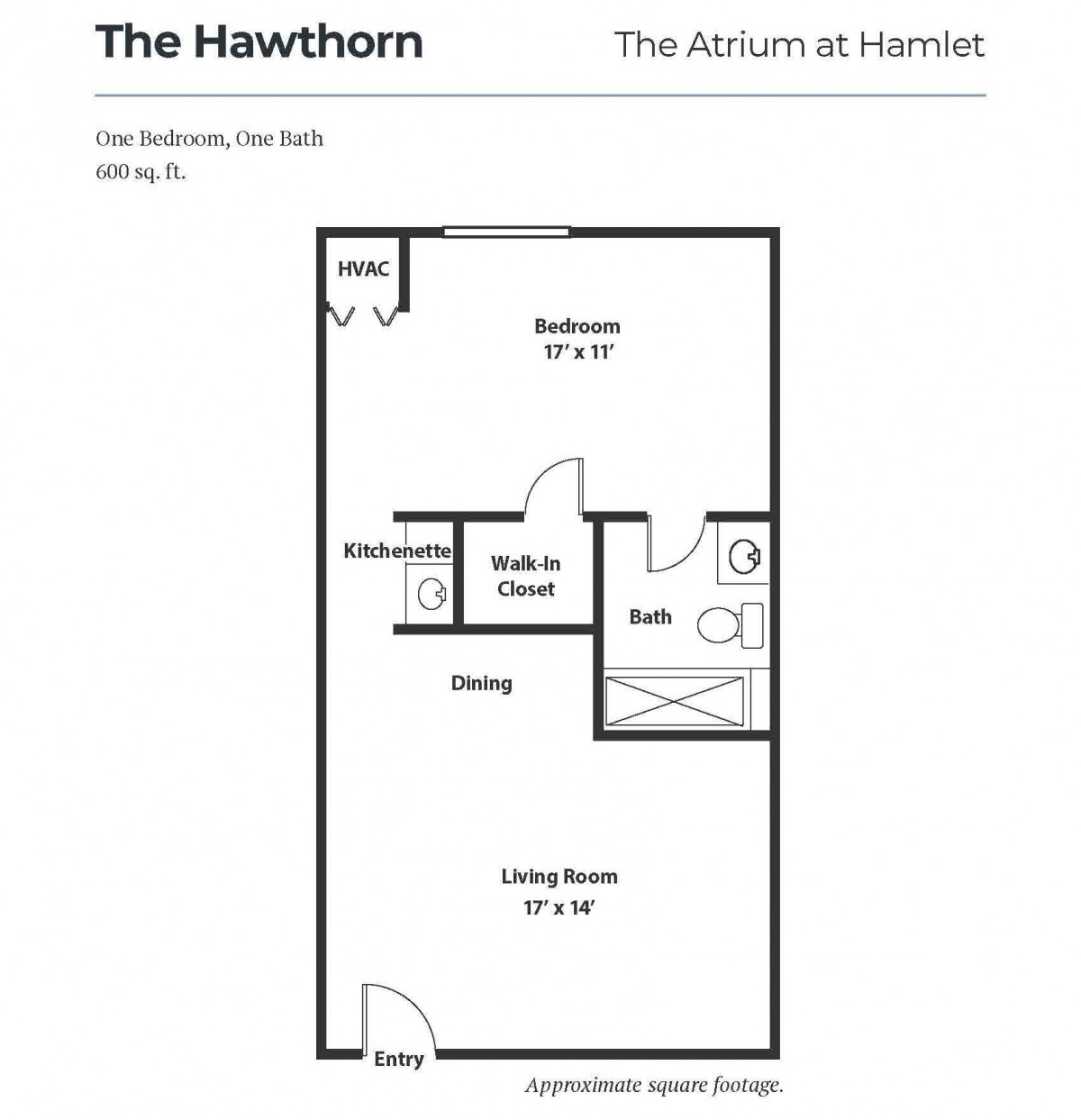 Floor plan of 'The Hawthorn' apartment layout.