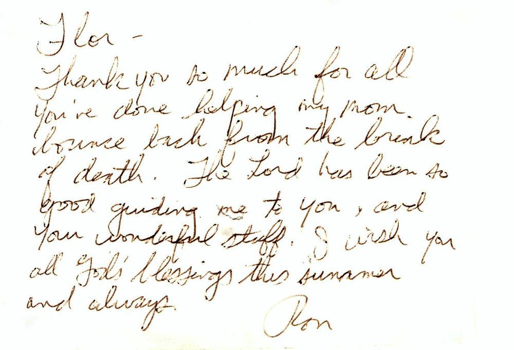 A heartfelt handwritten note expressing gratitude for help and support.