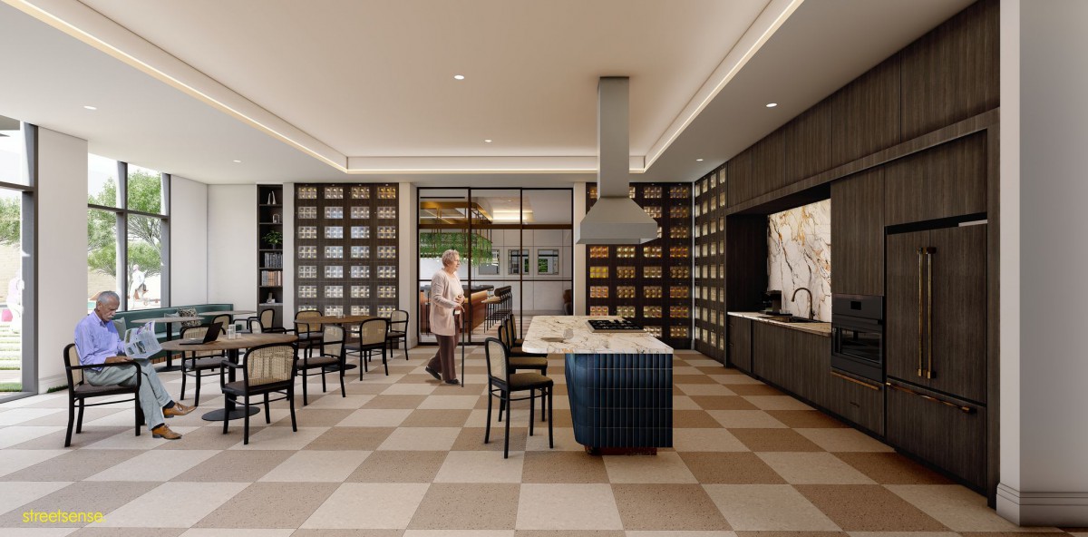 A modern kitchen and dining area with stylish interior design features.